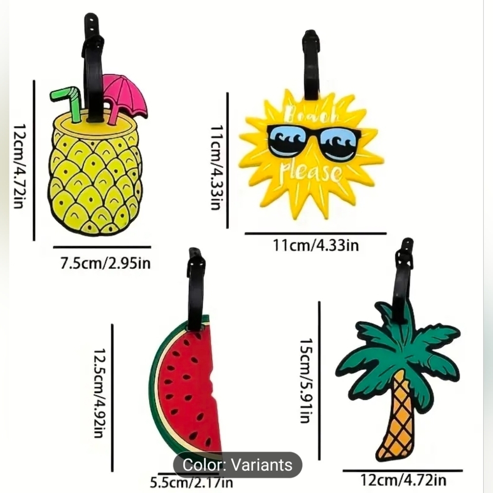 Luggage Tags- 4 Tropical Themed Tags For Travel. New! - Picture 2 of 3
